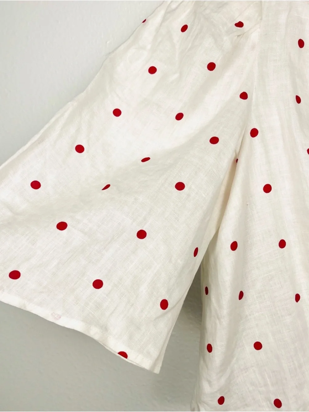 Reformation Cream Tie-Front Crop Top with Red Polka Dots